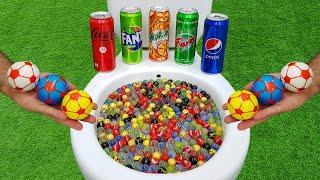 Football VS Marble Ball Coca Cola Fanta Pepsi Fruko Yedigün and Mentos in the toilet