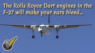 Fokker F-27 Friendship landing with sound of Rolls Royce Dart engines
