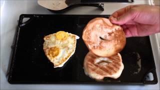 Egg breakfast sandwich on the lodge cast iron griddle