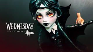 Doll Figurine Repaint WEDNESDAY ADDAMS The Addams Family  Halloween  Monster High Ooak Repaint