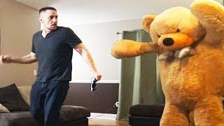 Giant Teddy Bear Prank On Husband