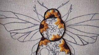 Floral bee embroidery pattern  embroidery for beginners  sunflower embroidery tutorial 