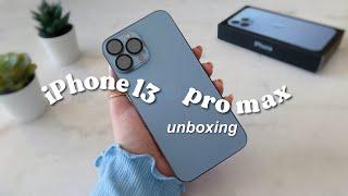 aesthetic iphone 13 pro max unboxing sierra blue + cute accessories 