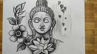 how to draw lord buddha easy pencil sketch drawingeasy pencil art gautam buddhagowthama buddha 