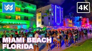 4K Nightlife at Ocean Drive in Miami South Beach Florida Spring Walking Tour - GTA 6 Vice City IRL