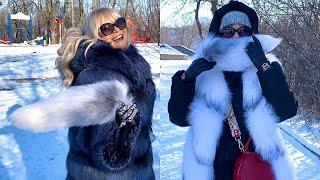 HUGE fox fur stole Arctic Marble fox fur vest Silver Fox fur hooded coat