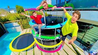 Last to Leave the TRAMPOLINE TOWER Wins Challenge 
