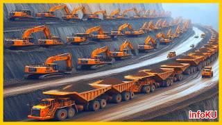 leveling 65 mountains  China uses thousands of heavy equipment