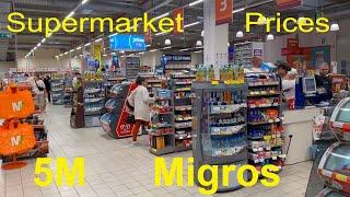 Current prices in Turkish supermarkets 5M Migros tour in Alanya Oba Turkey