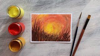 Урок по рисованию травы на закате. Правополушарная живопись гуашью