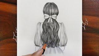 How to Draw a Girl with Long Hair Backside  Easy - Step by Step Simple Tutorial