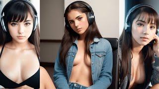 AI ART LOOKBOOK  HOT GIRLS’ BRUNETTE HEADPHONES MUSIC