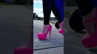 How do you take out the trash? #highheels #walkinginheels #platformheels #heels #pinkheels