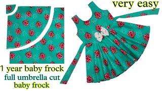 1 year Baby frock chatting and andstitching full umbrella cut baby frock