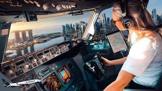 BOEING 777 Stunning LANDING SINGAPORE Airport RWY20R  Cockpit View  Life Of An Airline Pilot