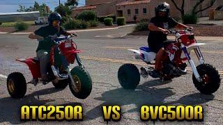 HONDA 1985 ATC250R VS CR500 MODERN TRIKE DRAG RACE