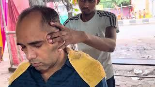 Best-ever street head massage and neck cracking by poor Indian barber  ASMR 