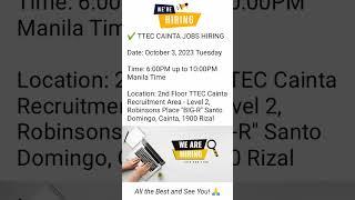 ️ TTEC CAINTA JOBS HIRING Date October 3 2023 Tuesday