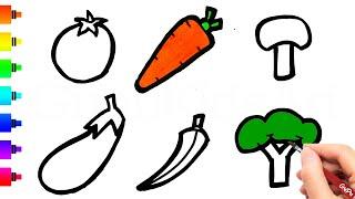 How to Draw vegetables for kids - Drawing and Coloring