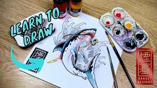 How to draw a shark Neo traditional tattoo flash