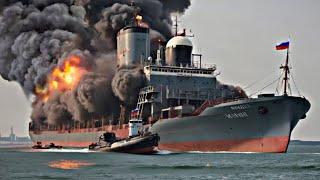 Today Ukrainian HIMARS Blows Up Russian Cargo Ship Containing 200 Tons of Crude Oil