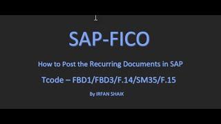 How to Create the Recurring Documents in SAP FICO