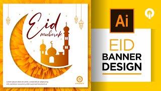 Eid Banner Design  Social Media Design in adobe illustrator  Adobe illustrator Hindi Tutorial