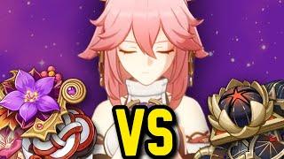 Gilded Dreams Yae Miko Artifacts Comparison  Gilded Dreams vs Thundering Fury Shimenawa Gladiator