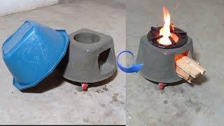 AWESOME - homemade Wood Stove - Outdoors with a Bucket of Cement and Plasticine