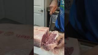 Cutting steaks with a custom Serbian Chefs knife