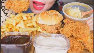 ASMR KFC CRUNCHY SPICY FRIED CHICKEN  ZINGER BURGER  GRAVY MASH POTATO   FRIES EATING SOUNDS