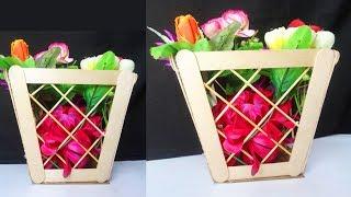 How to make ice cream stick box \\ flower vase making at home \\ best ice cream stick craft idea