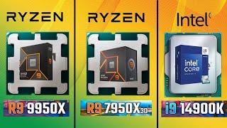 9950x vs 7800x3d vs i9 14900k new Ryzen 9000 series benchmark 9950x benchmark Zen 5