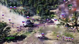 Horrible How Ukrainian FPV Drone Destroys Dozens of Russian Troops and Russian Main Battle Tank