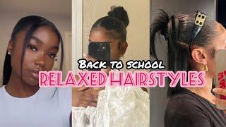 Back to school relaxed hairstyles  #4chairstyles #backtoschool #relaxedhair