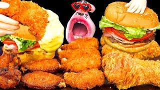 Cheeseburger Fried Chicken Shrimp Tempura Wingbong ASMR Mukbang Eating Show