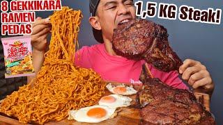 MUKBANG 8 GEKIKARA RAMEN JUMBO + STEAK TOMAHAWK 15 KG