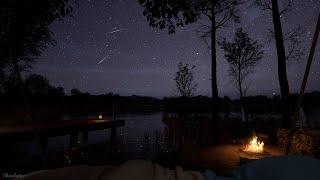 Camping Ambience On A Quiet Night With A Comet Falling  Crackling Fire Crickets Water Sounds