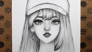 Kolay Yolu Güzel Bir Kız Nasıl Çizilir Adım Adım Karakalem Kolay Portre Çizimi Şapkalı Kız Çizimi