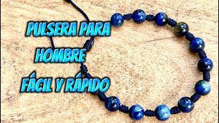 Como hacer una pulsera para caballeros hilo y piedra ojo de tigre azul Nudo franciscano.