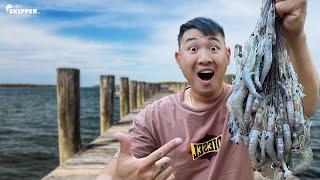 Hand Catching HUGE Amount of Shrimp  Catch Clean Cook