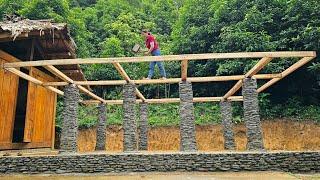 Beautiful girl installs wooden floor frames for her dream house - Phùng Thị Chài