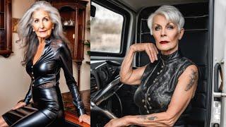 Older womens over 60 70+ Elegant looking in leather outfits #leather