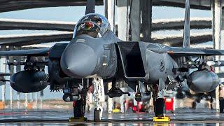 US Premier Multi-role Fighter Aircraft F-15E Strike Eagle Prepare for Takeoff