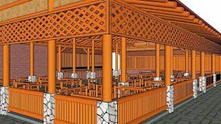 Desain warung makan cantik full bambu Elegan artistik  DESAIN 3D