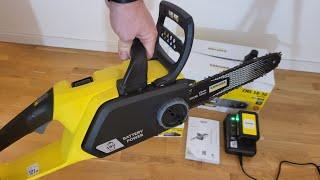 Unboxing KARCHER CNS 18-30 cordless chainsaw with starter kit battery 18V 2.5AH and fast charger
