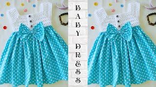 How to crochet a baby dress with fabric skirt Part-2