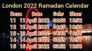 London Ramadan Calendar  Ramzan 2022  1443 Hijri  England  Sehar Iftar Time