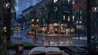 New York Coffee Shop Ambience  Rain and Distant Thunder Sounds for Study and Relaxation