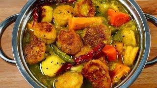 LENTIL BALLS In A Light VEGETABLE Broth For Hot Summer Days  Shobji Morich Jhol